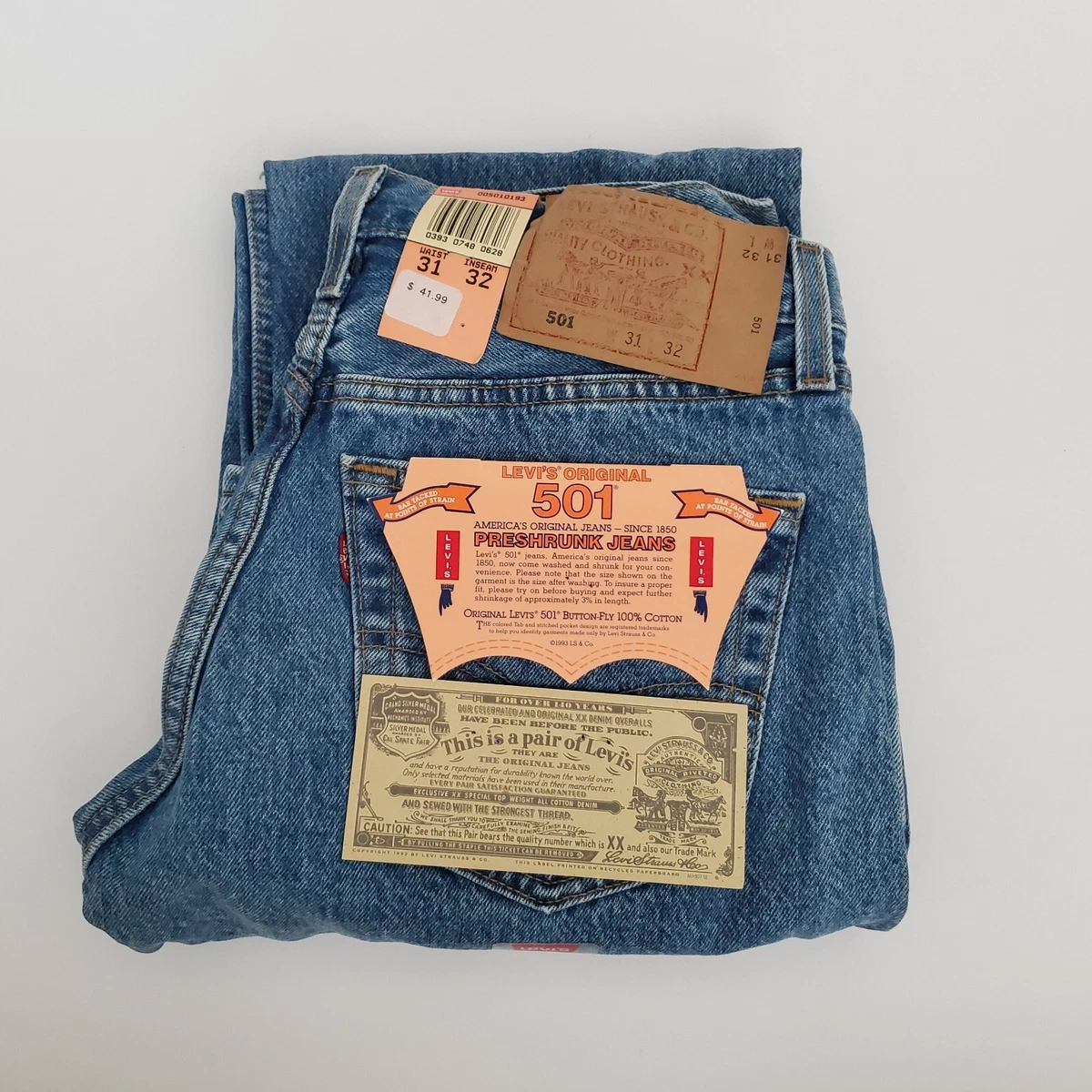 Vintage 90s Levis 501 Jeans 31x32 Preshrunk New with Tags Deadstock Made in USA