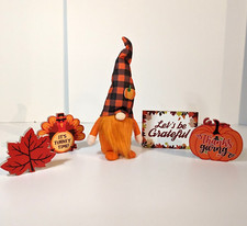 Thanksgiving Gnome with Autumn Signs Home Decoration Set with 4 Wood Fall Signs