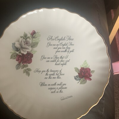 Alte Foley James Kent LTD Kuchenplatte, mit einem englischen Rosengedicht 22,5 cm