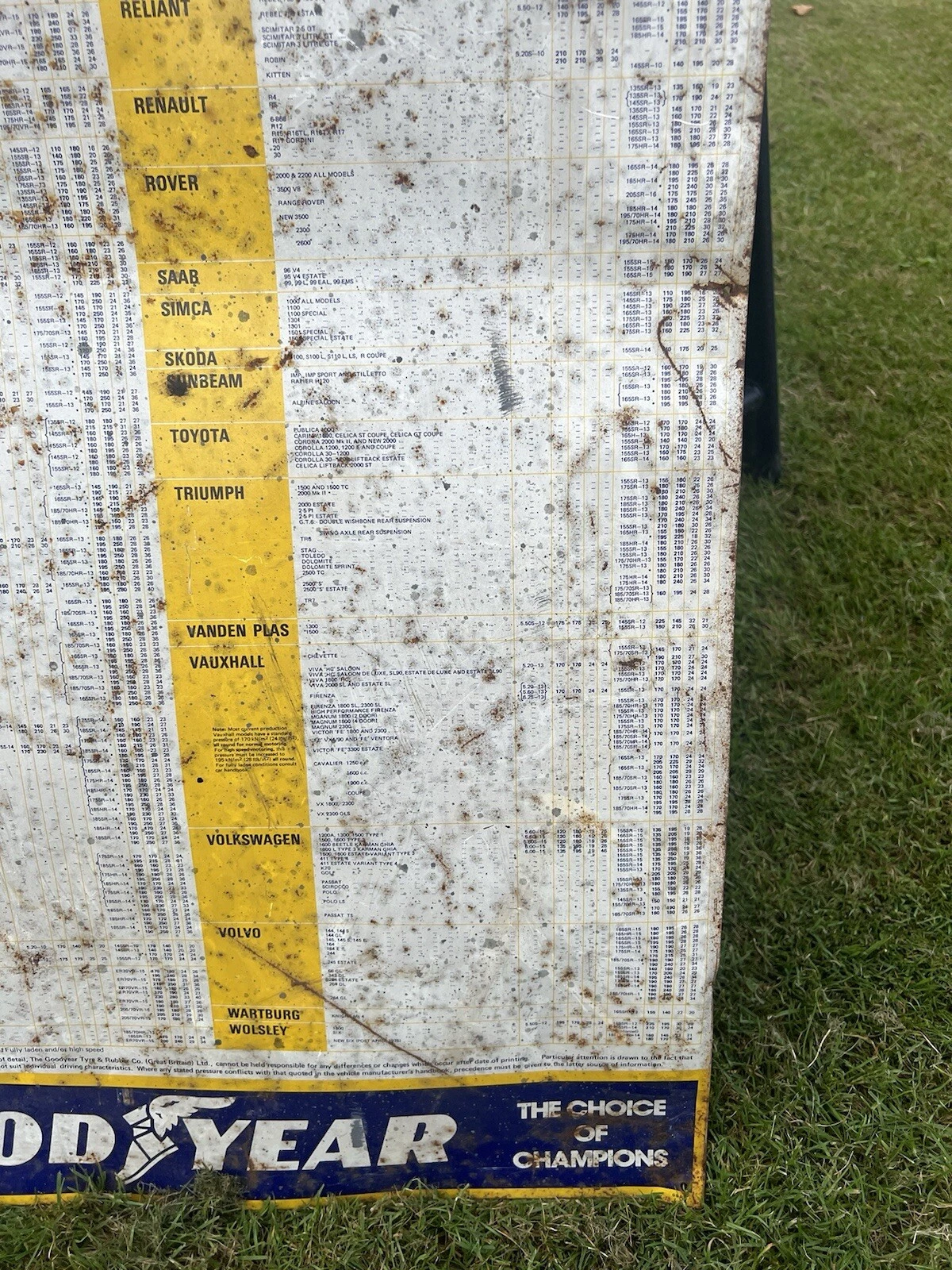 Original Goodyear Tyre Pressure Sign Vintage Rare Rusty - Bend In Sign 11