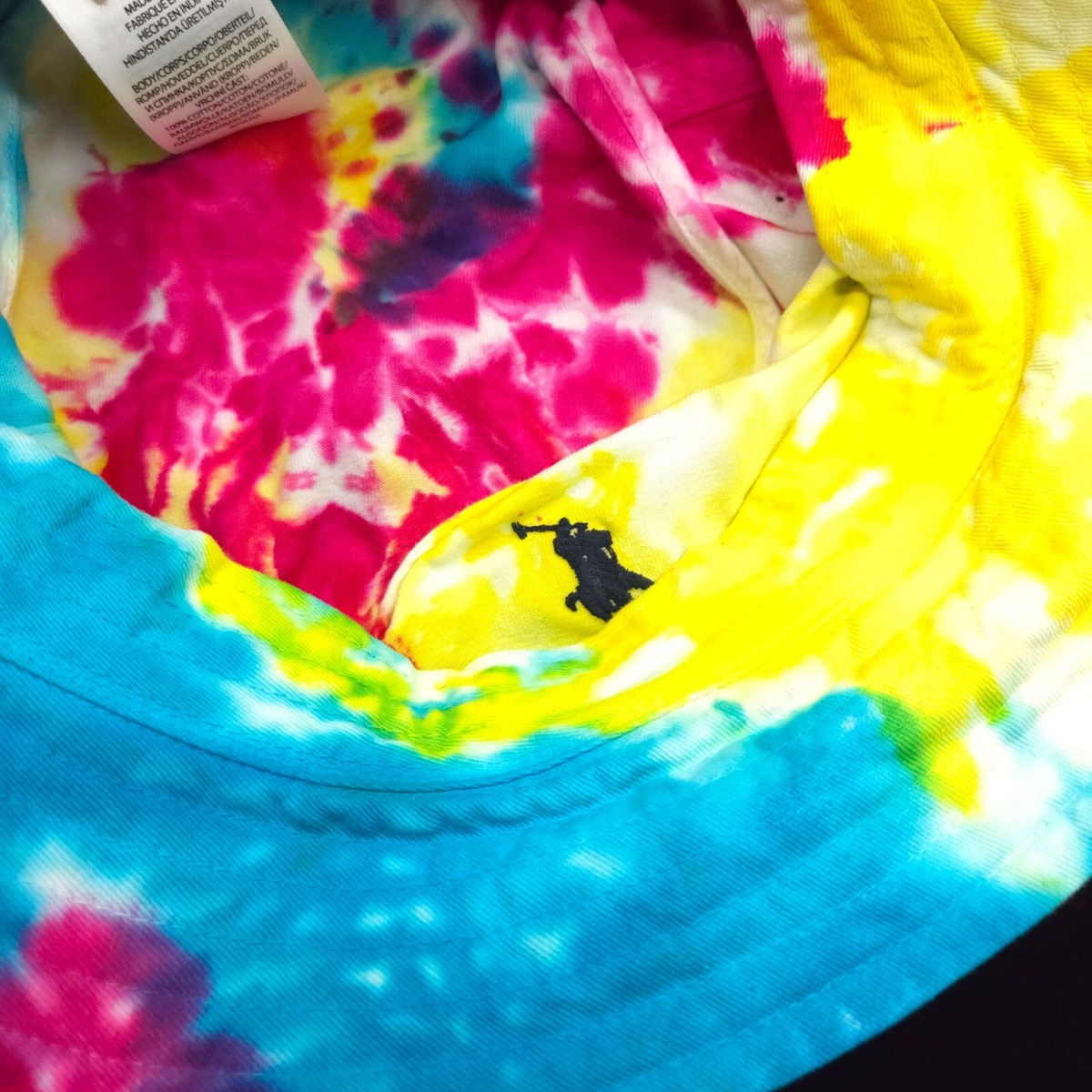 NEW! POLO RALPH LAUREN BUCKET HAT -S/M YELLOW BLUE PINK TIE 