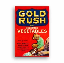 Vintage 1940s American Vegetables Crate Label Gold Rush Brand cowboy FREE UK P&P
