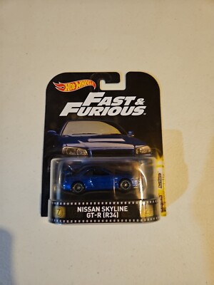 2017 HOT WHEELS RETRO ENTERTAINMENT FAST & FURIOUS BLUE NISSAN SKYLINE GT-R R34
