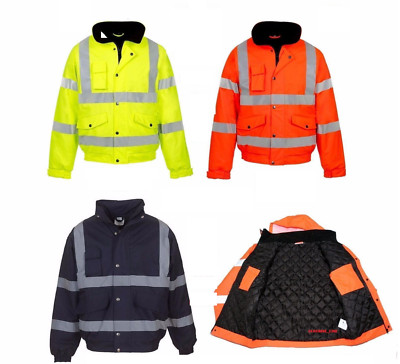 NEU HERREN HI VIS JACKE BOMBER WASSERDICHT HI VIZ ARBEITSMANTEL REFLEKTIEREND ARBEITSJACKE