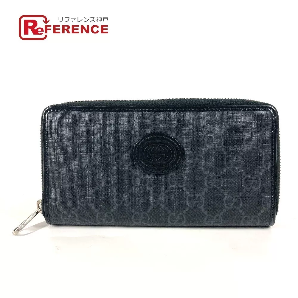 Gucci 673003 Portefeuille G Zip Around imbriqué Gg Supreme Long Noir Homme Occasion