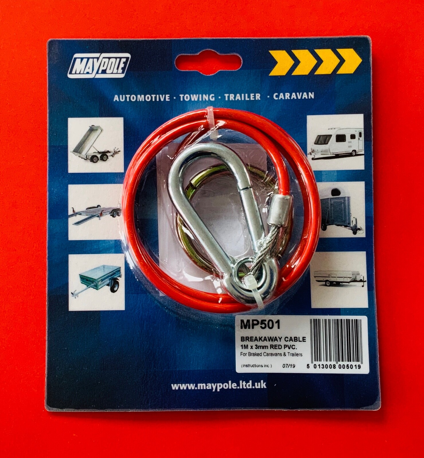 Maypole MP501 Breakaway Cable with Split Ring Fastening 1M 3mm Red PVC