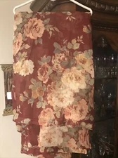 Macys Floral Burgundy Semi  Sheer Window Panel Pair Crepe Polyester 51" x 84