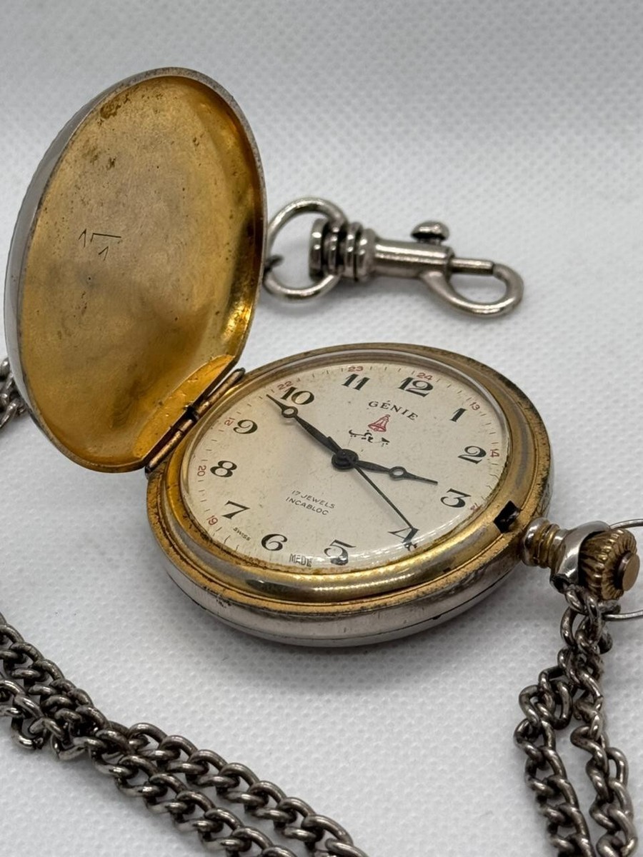 Vintage GENIE Pocket Watch Original Swiss 17 Jewels Incabloc