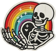Rainbow skeleton, patch, iron-on and sew-on, jacket/hoodie, cotton fabric