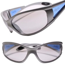 Classic Wrap Around Vintage Sporty Design Silver Sunglasses Gray Lens