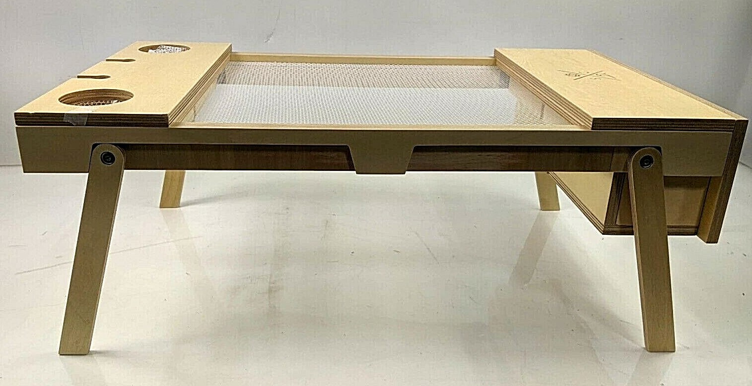 Suncoast Portable Folding Wooden Beach Table With Glass Holder and