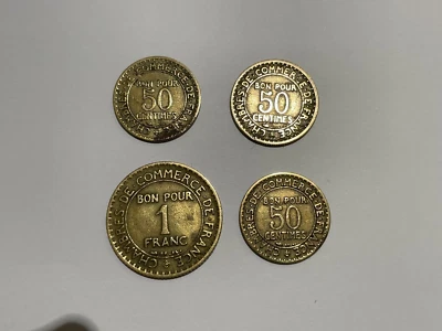 lot de 4 pieces chambre de commerce 1 F et 50 centimes (3) - Photo 1/2
