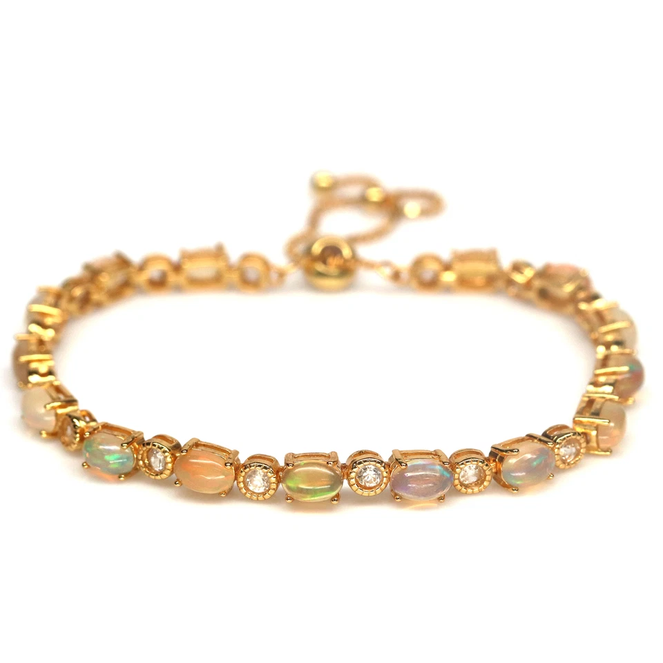 Unheated Gemstones Multicolor Opal & Cubic Zirconia 925 Silver Bracelet 10.5" - Image 2 of 4