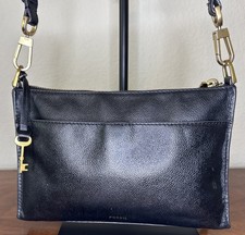 Fossil Kiera Black Leather Crossbody Bag/Purse/Hand Bag - Brass Accents - Key