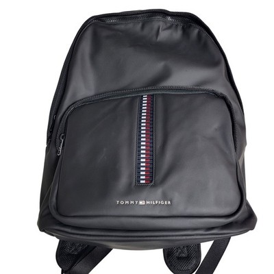 Tommy Hilfiger Backpack Black Nylon Embroidered Logo Stripe Laptop NEW WITH TAGS