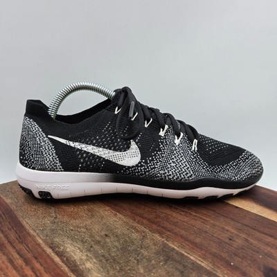 Nike Free Focus Flyknit Shoes Women's 8 Black White Knit Running Trainer Sneaker