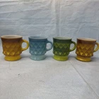 Vintage Set of 4 Fire King Anchor Hocking Diamond Pattern Coffee Cups