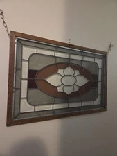 Antique Art Deco Leaded Stained Glass Window 28" x 42"