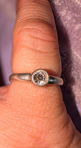 Pandora 925 Sterling Silver Bezel-Set Round White Diamond Solitaire Ring Size 7