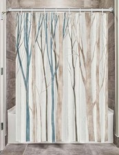 Blue Brown Birch Tree Camper RV Shower Curtain for Travel Trailer Bathroom, F...