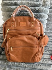 Vegan Leather Diaper Bag Backpack with Changing Pad and Fits Laptop Up To 15.6