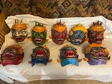 Vintage Handmade Paper Mache Face Masks - collection of 9