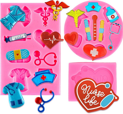 Whaline 3Pcs 2026 Nurse Graduation Fondant Molds Nurse Hat Stethoscope 3D Silico