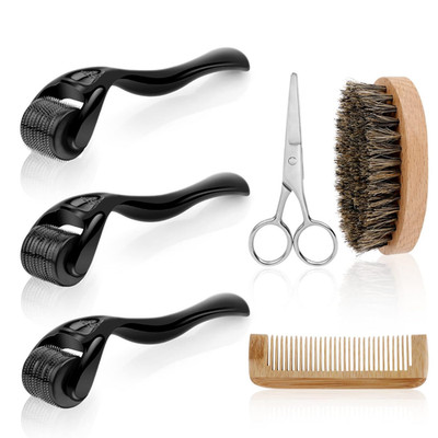Bartwachstum Set 6 teilig Dermaroller Bartroller Microneedling Männer Bart Beard