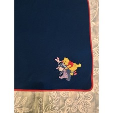 Vintage Disney Store Blanket Winnie the Pooh Eeyore Piglet Blue Fleece 50x60"