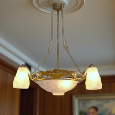 Art Deco Ceiling Light 1920 Nickel Hanging Lamp Silver Original Degué