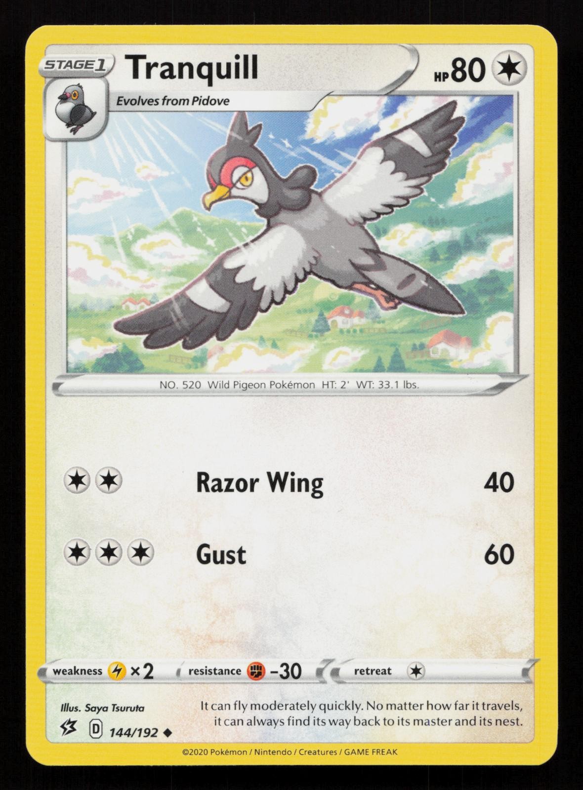Tranquill 144/192 Uncommon Rebel Clash Pokemon LP