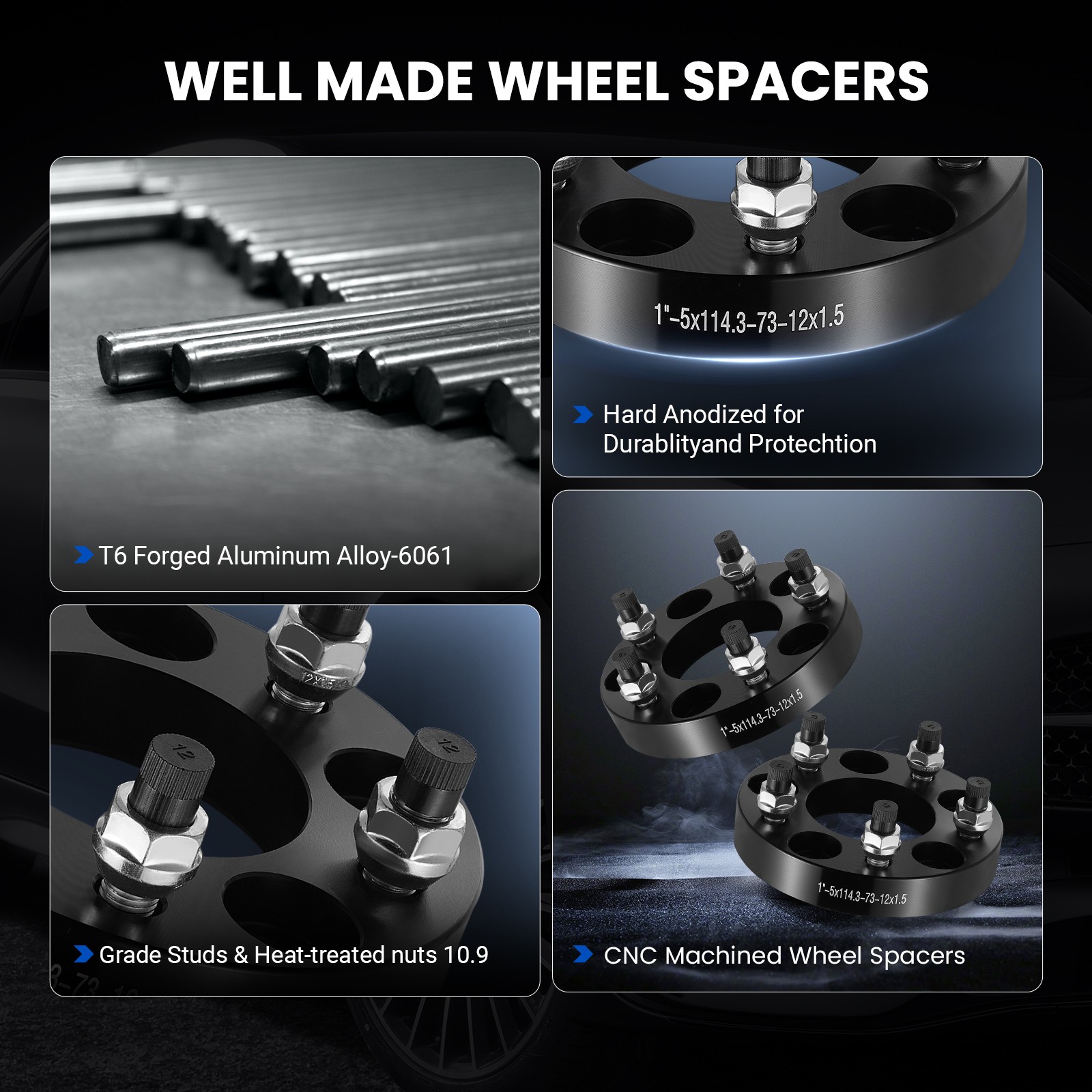 4Pcs 1" 5x4.5 5x114.3 Wheel Spacers 12x1.5 For 1991-2005 Acura NSX