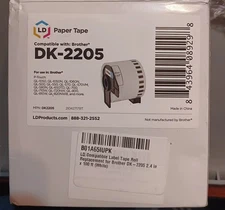 1 Roll Brother DK-2205 2.4" x 100' Black on White Continuous Length Paper Tape 