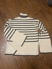 Toteme Signature Stripe Turtleneck Oversized Sweater Cr me Black L