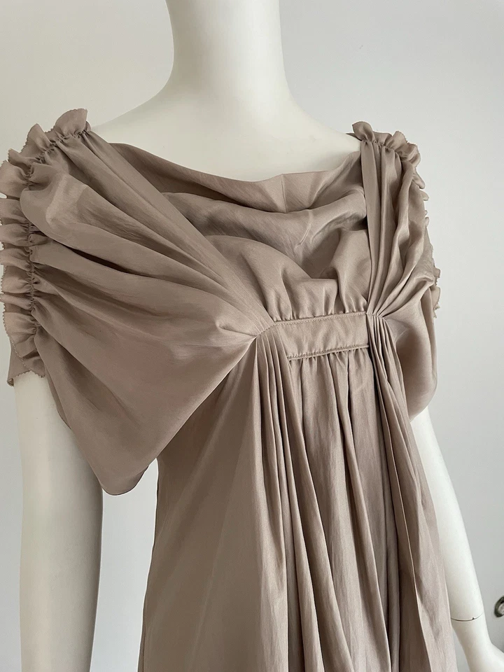 Nina Ricci S/S 2011 Size S Beige Silk Reversible Ruffle Gathered Dress Romantic - Image 4 of 4