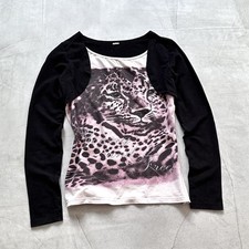 T-shirt manica lunga Y2K leopardata poliziotto copine vibrazione strass stile Miss Sessanta