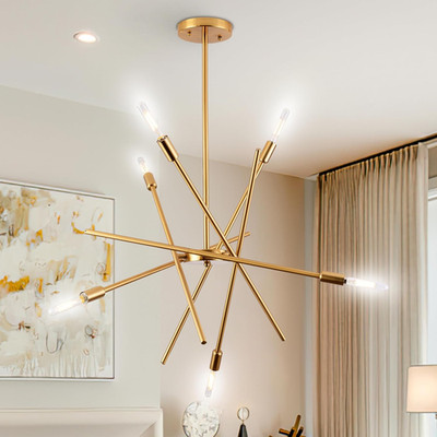 Dimmable Gold Sputnik Chandelier - Modern 6-Light Pendant for Dining & Living Ro
