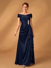 SHEIN SERIN SUMMER ELEGANT GORGEOUS ROMANTIC SATIN DRESS - SIZE: XL - DARK BLUE