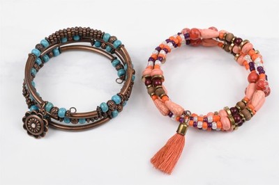 Handmade Studio 2 Spiral Bracelet Lot Copper Turquoise Magnesite Tassel