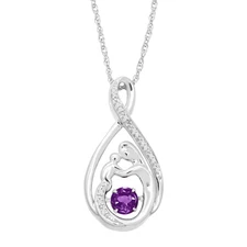 Finecraft Amethyst Mother & Child Pendant with Diamonds in Sterling Silver, 18"