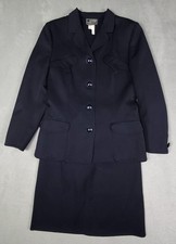 Gianni Versace Couture Women 2 Piece Skirt Suit Black Big Navy Blue Buttons Sz 8