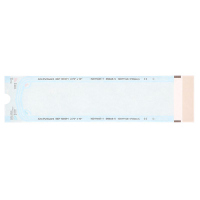 Aira 100591 PurGuard Sterilization Pouch, Self-Sealing, Blue, 2.75'' x 10'' 500/Pk