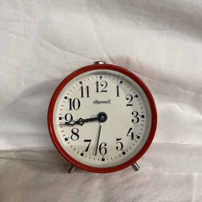 VINTAGE KLEINER ROTER WECKER INGERSOLL LONDON & EQUITY AUFZIEHEN FUNKTIONIERT SCHÖN 