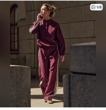 Burgundy Tracksuit with White Stripes. Size Large