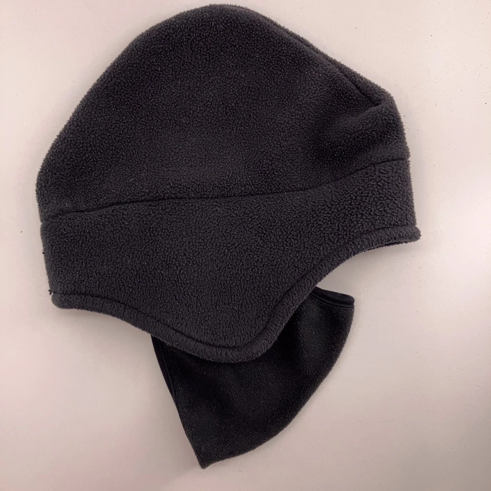 SEIRUS black fleece winter hat with earflaps and face warmer