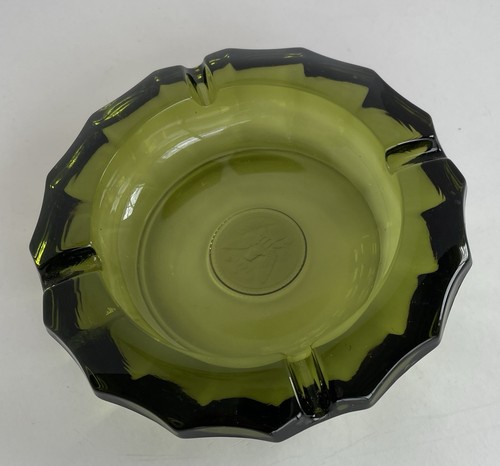 VTG Fostoria Green Glass Ashtray 1887 Coin Eagle Emblem Thick Heavy 5.25" - Picture 2 of 7