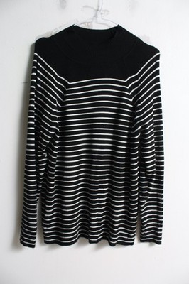 M&S Marks and Spencers Womens High Neck Knit Top - Black Stripe - Size 18 (a60)