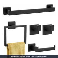 5-Piece Matte Black Bathroom Hardware Accessories Set - 16 Inch Stainless Steel