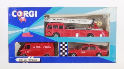 CORGI C64 ''LES POMPIERS'' FRENCH EXPORT EMERGENCY 3x PIECE SET - MINT BOXED