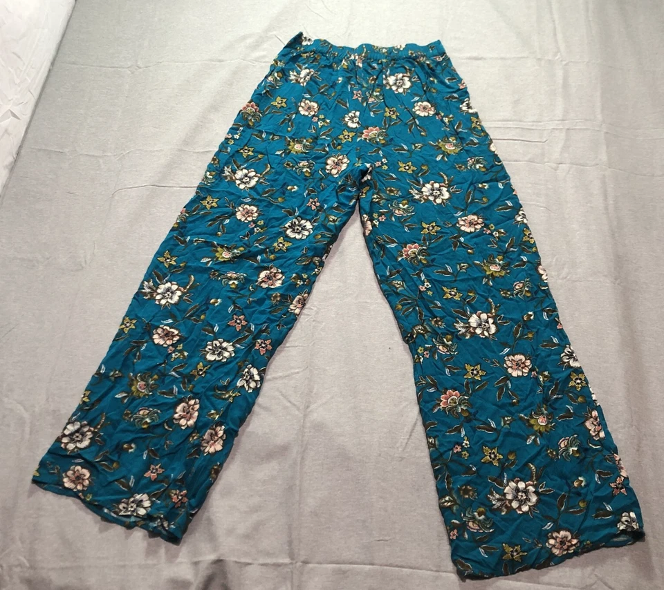 Pantalones Xhilaration Para Mujer Pequeños Tiro Alto Boho Floral Hippie Pierna Ancha Indie Azul Foto 4 de 4
